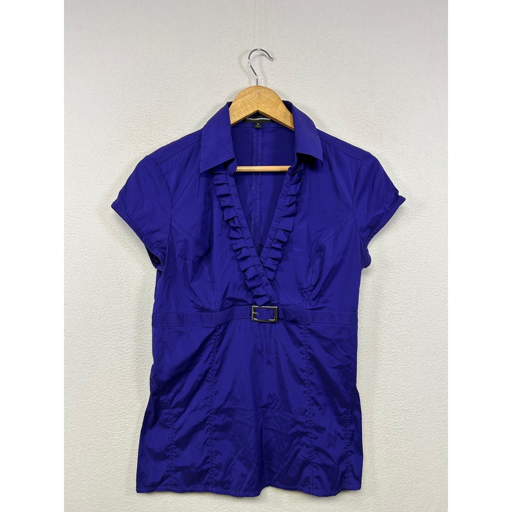 Y2K Officecore Express Design Studio Womens Medium Purple Ruffle Belted Blouse